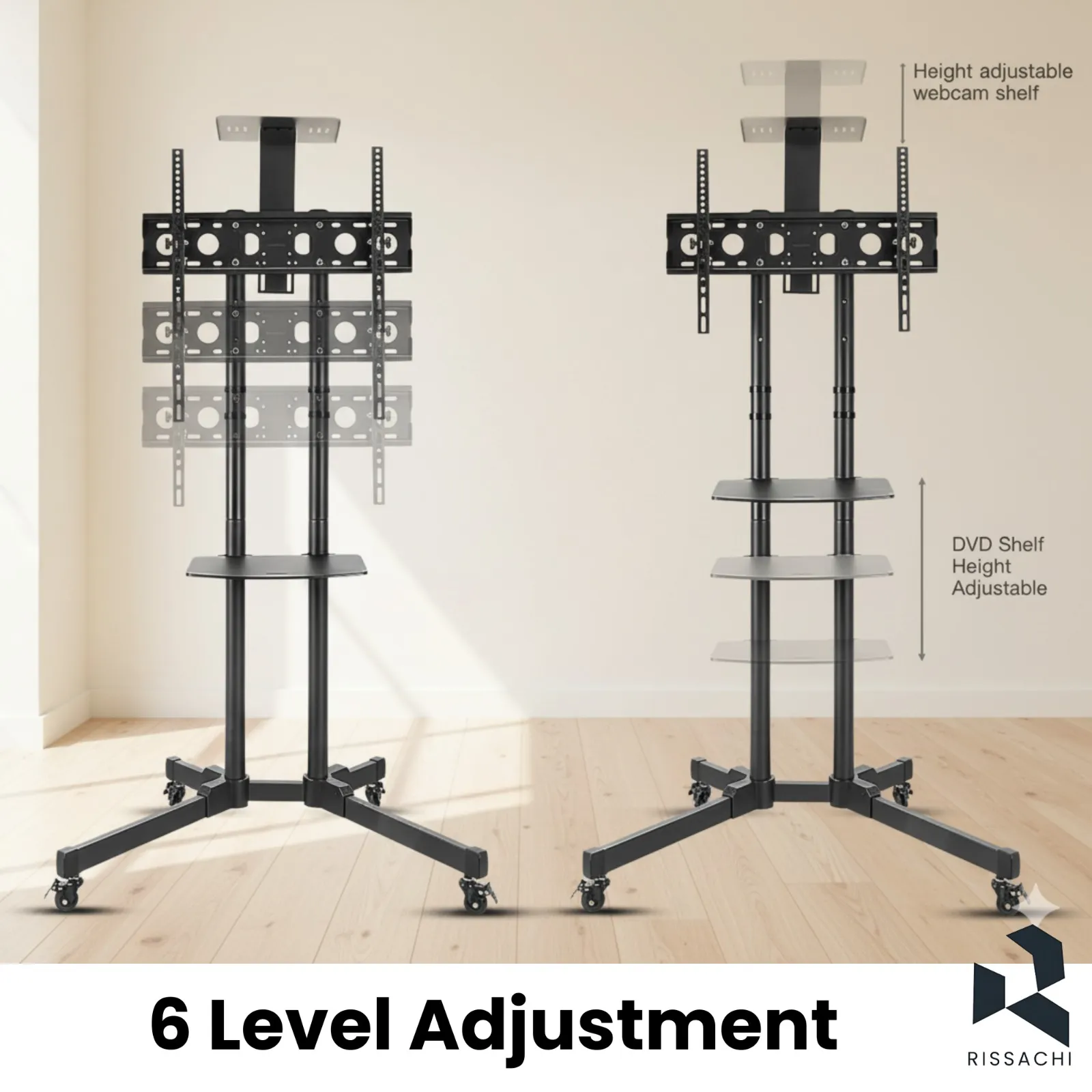 TV Trolly Stand Cart for 32–65 Inch LED/LCD TVs | Height Adjustable | Lockable Wheels | 50kg Load view 3